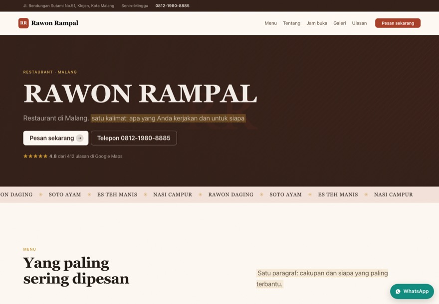 Contoh halaman rumah makan