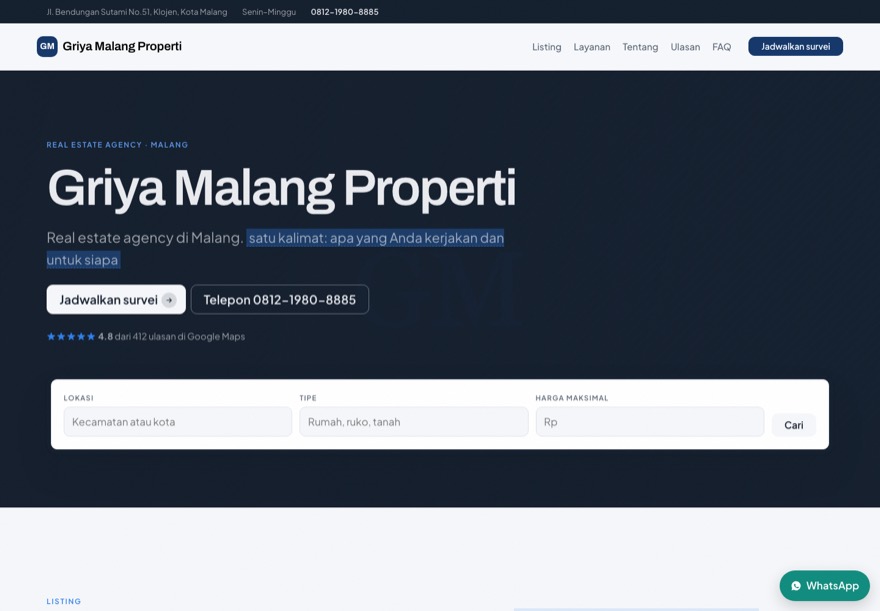 Contoh halaman agen properti